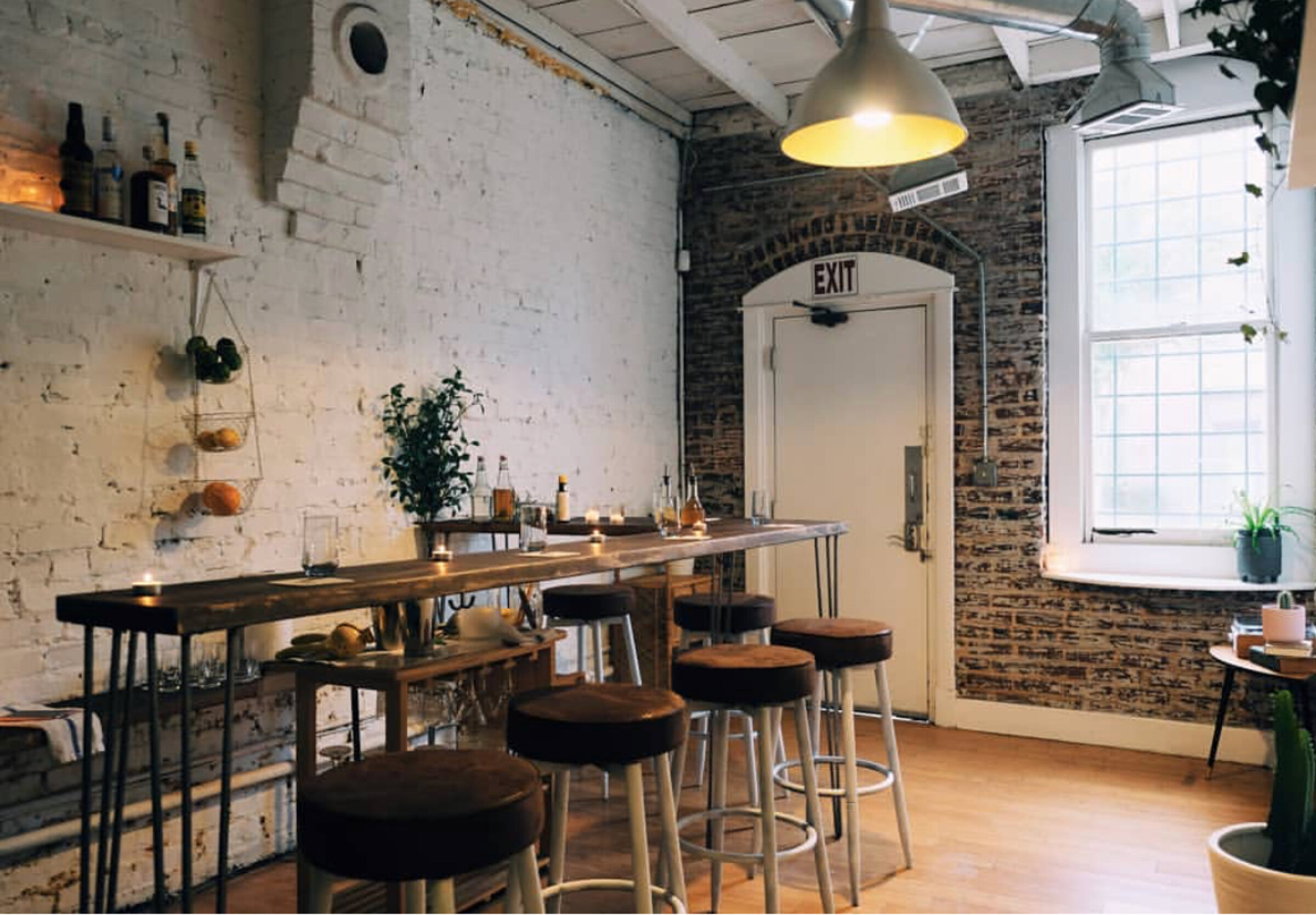 Bar-height table inside Walker Street