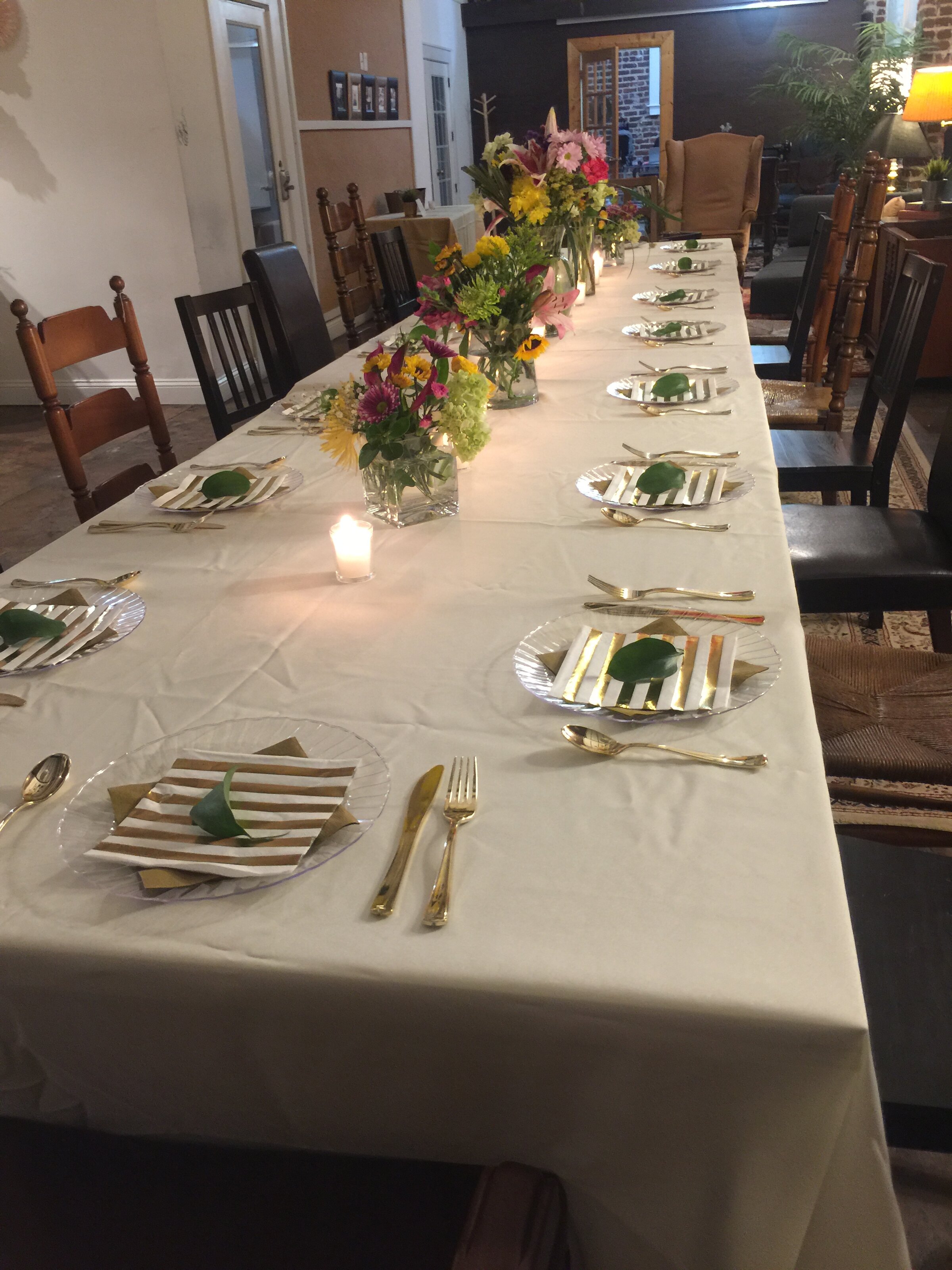 The long table at Walker Street, set for dinner